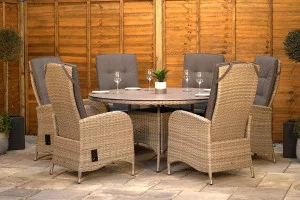 Burbage 6 Seater Round Reclining Dining Set in Silver Grey Rattan Burbage 6 Seater Round Reclining Dining Set in Silver Grey Rattan