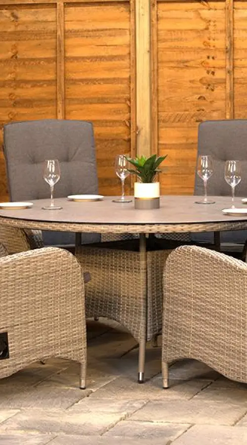 #AskGFUK for Burbage 6 Seater Round Reclining Dining Set in Silver Grey Rattan