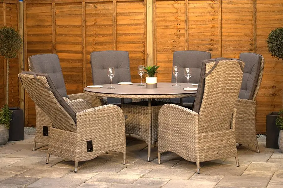 #AskGFUK for Burbage 6 Seater Round Reclining Dining Set in Silver Grey Rattan