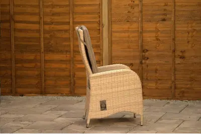 Burbage 6 Seater Round Reclining Rattan Dining Set in Latte