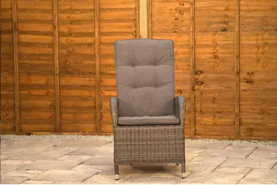 Burbage 6 Seater Round Reclining Dining Set in Stone Grey Rattan