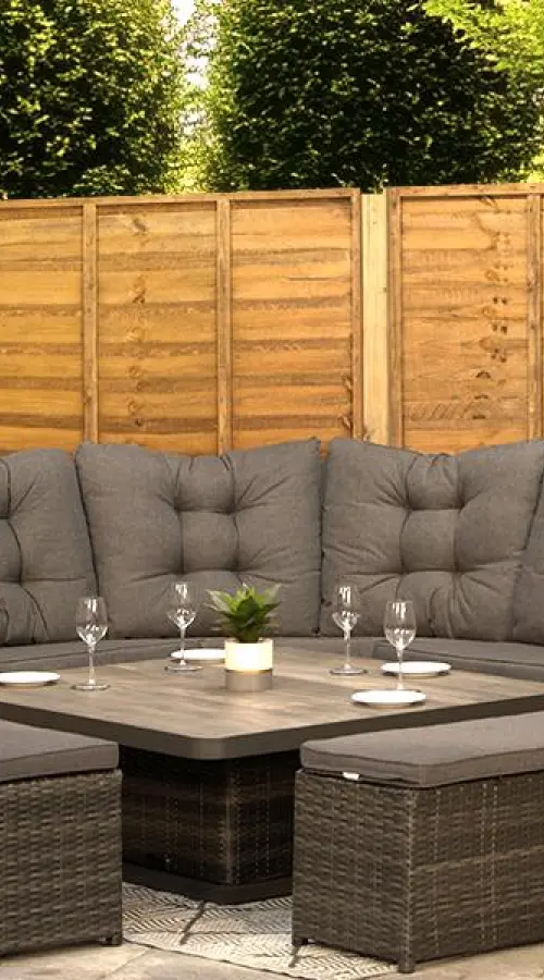 #AskGFUK for Burbage Large Rattan Corner Lounge Set with Height Adjustable Table in Stone Grey