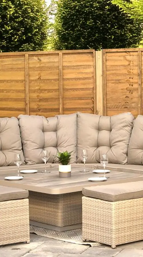 #AskGFUK for Burbage Large Rattan Corner Lounge Set with Height Adjustable Table in Latte 