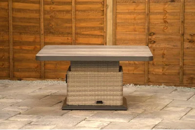 Burbage Large Rattan Corner Lounge Set with Height Adjustable Table in Stone Grey