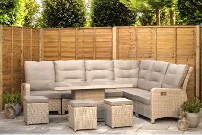 Burbage Reclining Rattan Corner Lounge Set in Silver Grey