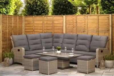 Burbage Reclining Rattan Corner Lounge Set in Silver Grey