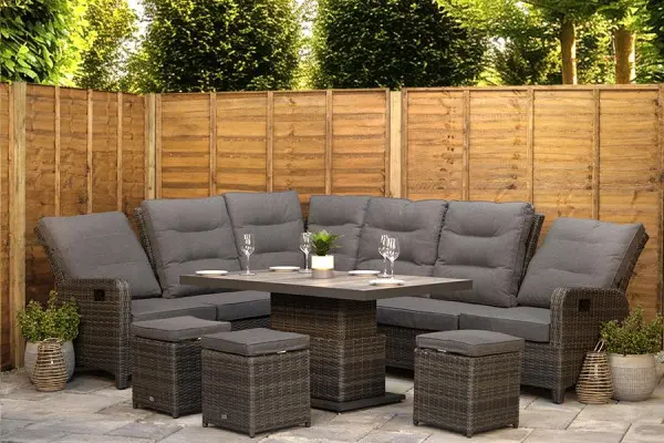 Burbage Reclining Rattan Corner Lounge Set in Stone Grey