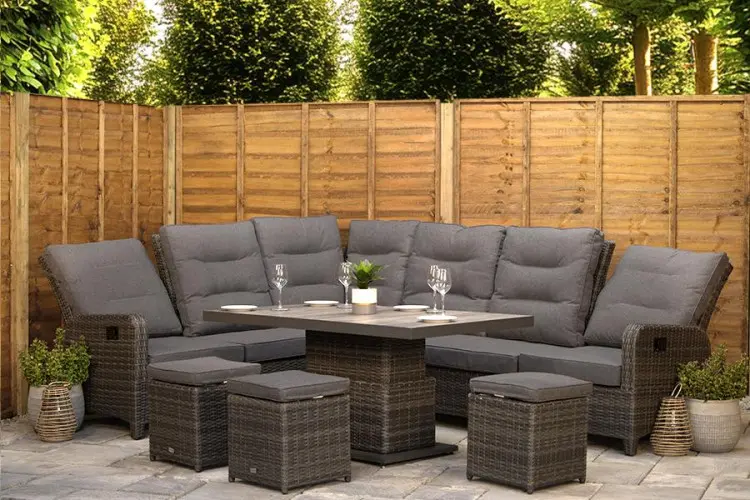 Burbage Reclining Rattan Corner Lounge Set in Stone Grey