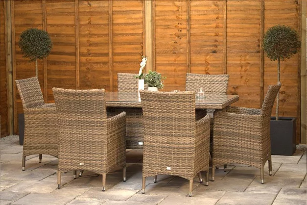 Sapcote 6 Seater Rectangular Dining Set in Brown Rattan Sapcote 6 Seater Rectangular Dining Set in Brown Rattan