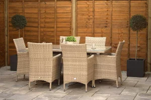 Sapcote 6 Seater Rectangular Dining Set in Natural Rattan Sapcote 6 Seater Rectangular Dining Set in Natural Rattan