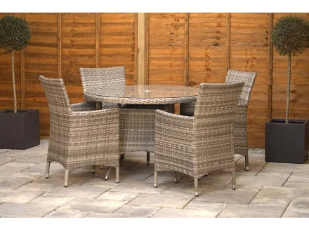 Sapcote 4 Seater Round Dining Set in Grey Rattan
