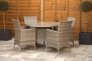 Sapcote 4 Seater Round Dining Set in Grey Rattan Sapcote 4 Seater Round Dining Set in Grey Rattan