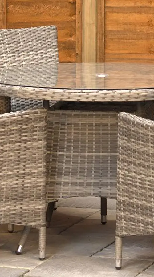 #AskGFUK for Sapcote 4 Seater Round Dining Set in Grey Rattan