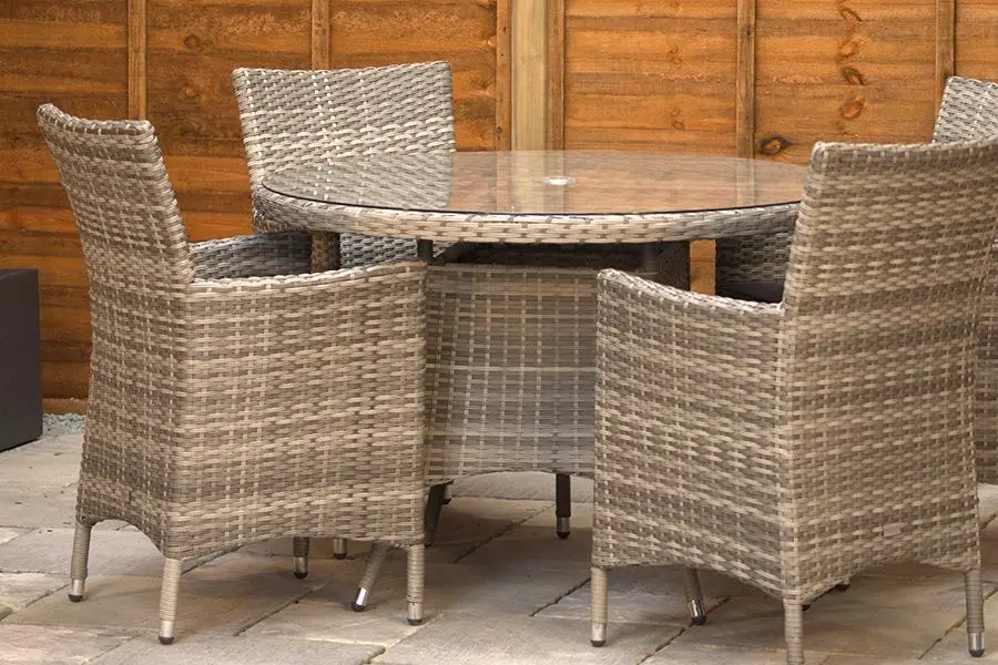 #AskGFUK for Sapcote 4 Seater Round Dining Set in Grey Rattan