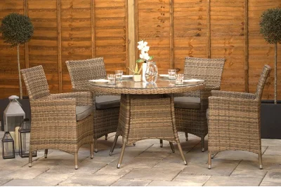 Sapcote 4 Seater Round Dining Set in Brown Rattan