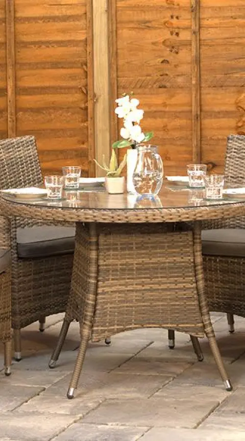 #AskGFUK for Sapcote 4 Seater Round Dining Set in Brown Rattan