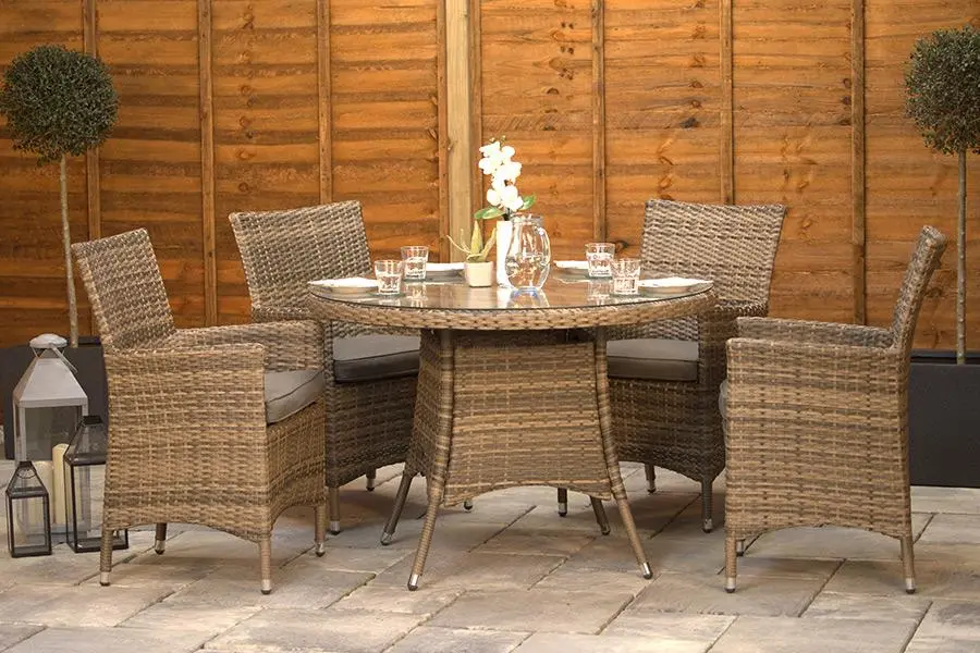 #AskGFUK for Sapcote 4 Seater Round Dining Set in Brown Rattan
