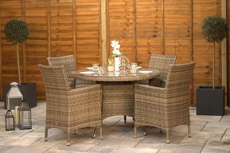 Sapcote 4 Seater Round Dining Set in Brown Rattan