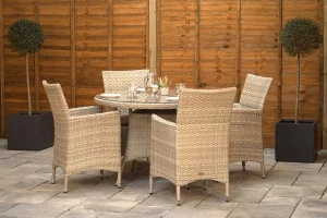 Sapcote 4 Seater Round Dining Set in Natural Rattan Sapcote 4 Seater Round Dining Set in Natural Rattan