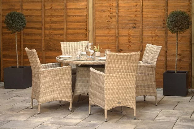 Sapcote 4 Seater Round Dining Set in Natural Rattan Sapcote 4 Seater Round Dining Set in Natural Rattan