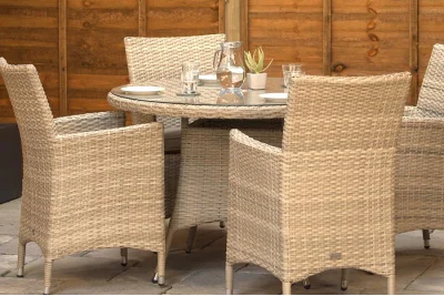 Sapcote 4 Seater Round Dining Set in Natural Rattan