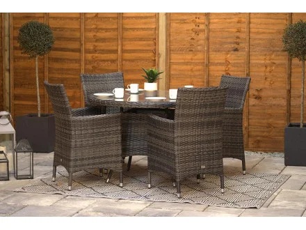 Sapcote 4 Seater Round Dining Set in Dark Grey Rattan