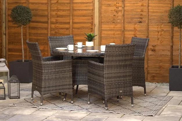 Sapcote 4 Seater Round Dining Set in Dark Grey Rattan Sapcote 4 Seater Round Dining Set in Dark Grey Rattan