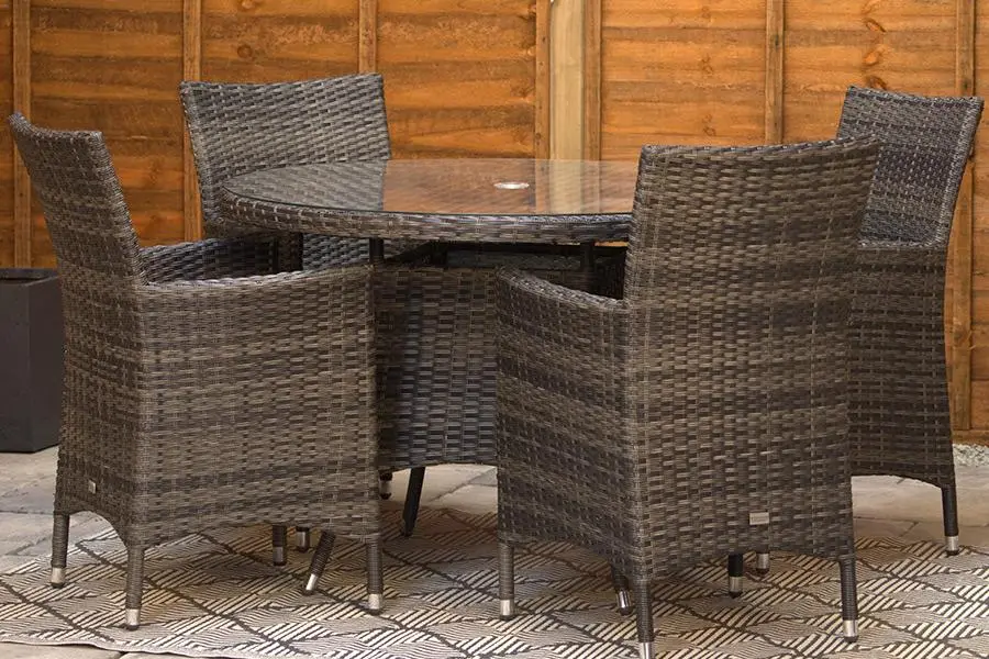#AskGFUK for Sapcote 4 Seater Round Dining Set in Dark Grey Rattan