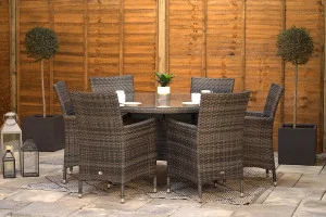 Sapcote 6 Seater Round Dining Set in Dark Grey Rattan Sapcote 6 Seater Round Dining Set in Dark Grey Rattan