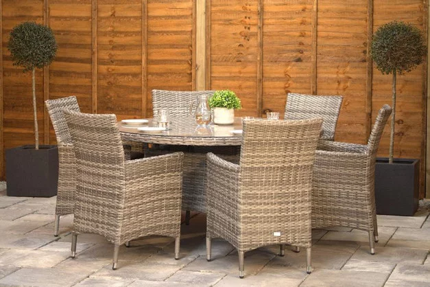 Sapcote 6 Seater Round Dining Set in Grey Rattan Sapcote 6 Seater Round Dining Set in Grey Rattan