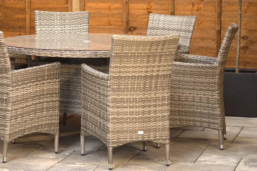 #AskGFUK for Sapcote 6 Seater Round Dining Set in Grey Rattan