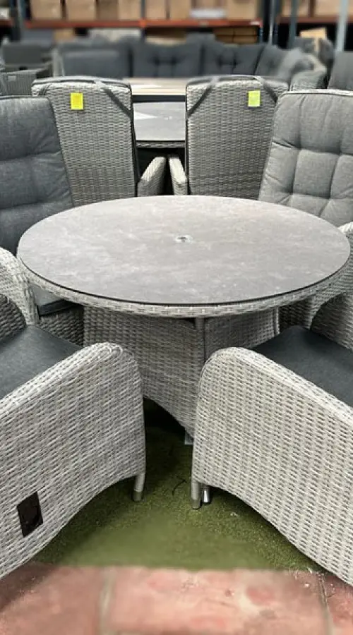Customer Reviews for Burbage 4 Seater Round Reclining Dining Set in Silver Grey Rattan