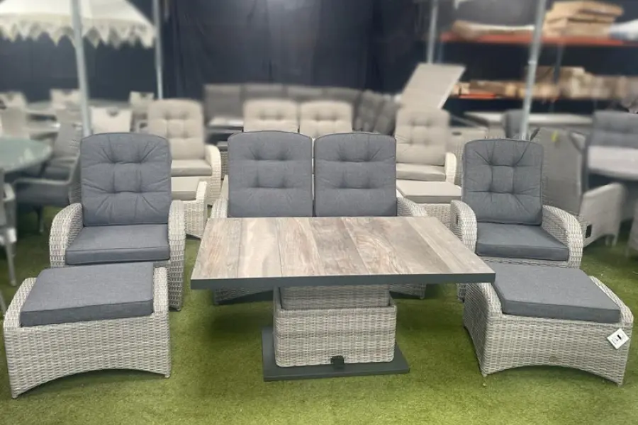 Customer Reviews for Burbage Reclining Rattan Sofa Set + Adjustable Table in Silver Grey